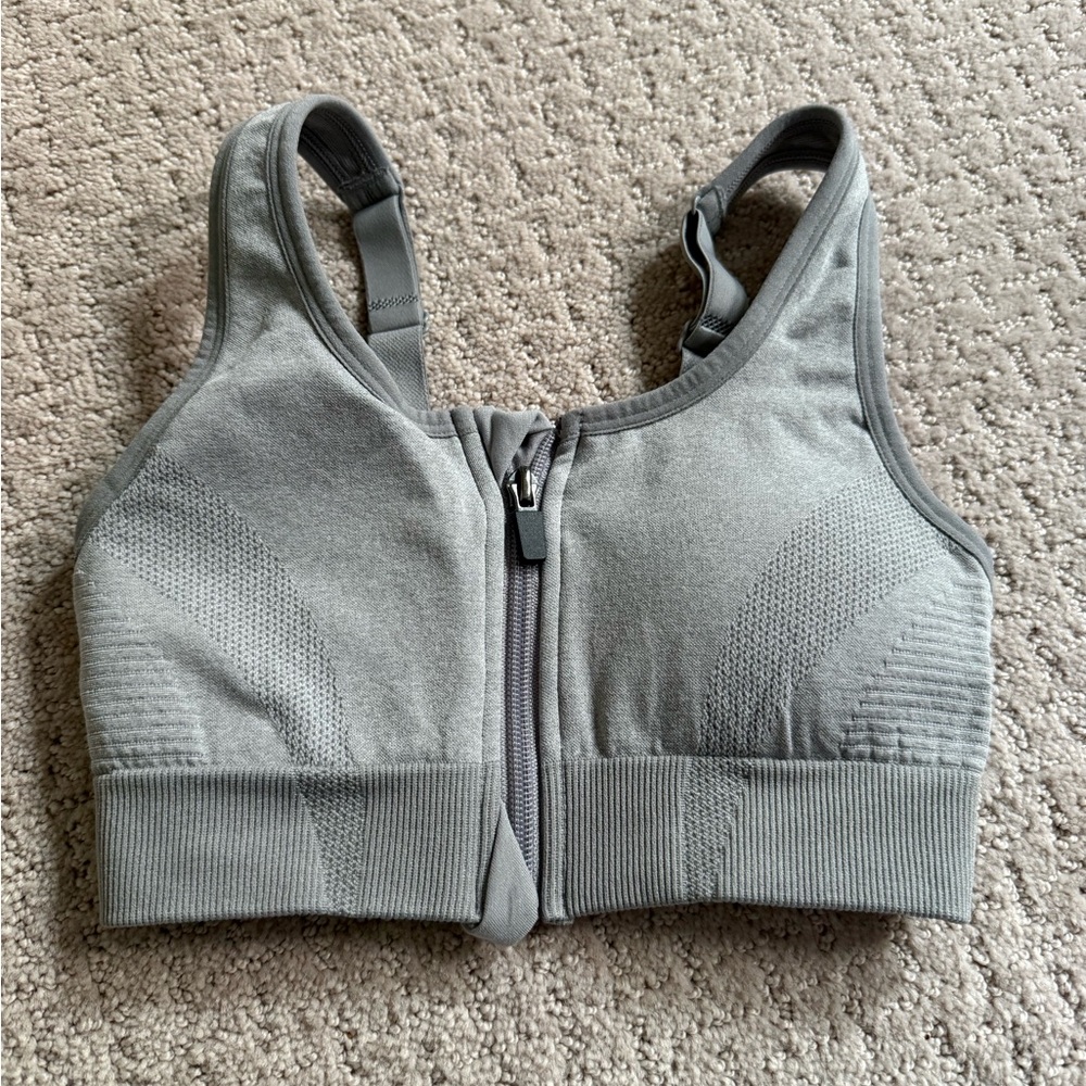 all in motion Gray Front-Zip Seamless Sports Bra
